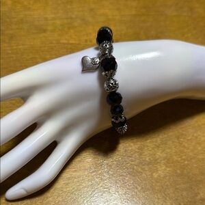 Elegant Black Beaded Bracelet with Heart Charm